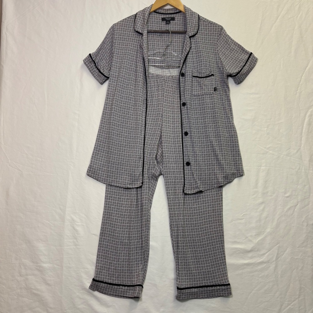 Simply Vera Vera Wang Pajama Set Women's S Gray Black Button Top Pants Rayon